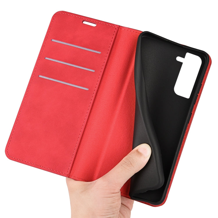 Para Samsung Galaxy S23+ 5G Funda de cuero con succión magnética de piel retro (Rojo)