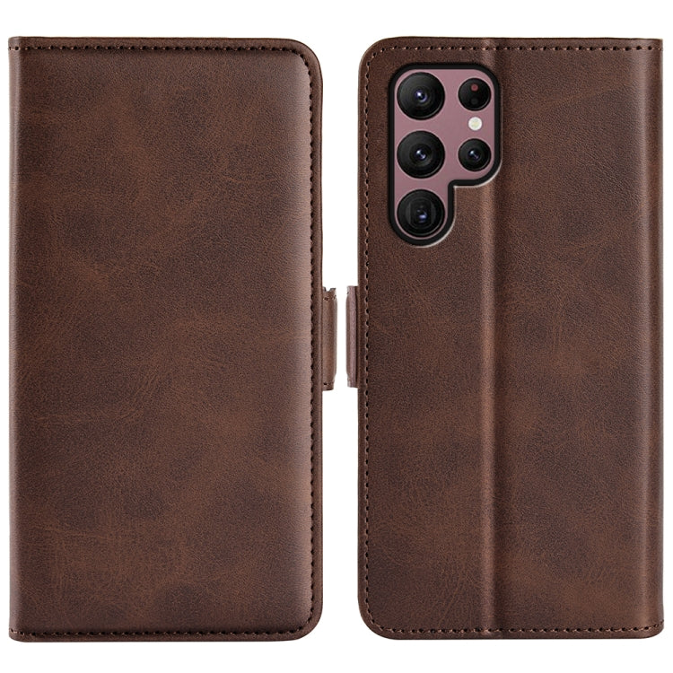 Para Samsung Galaxy S23 Ultra 5G Caja de teléfono de cuero con hebilla magnética de doble cara (marrón)