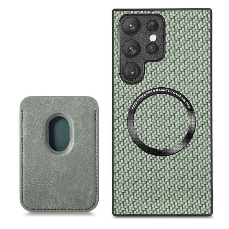 Para Samsung Galaxy S22 + 5G Tarjeta de cuero de fibra de carbono Magsafe Funda magnética para teléfono (Verde)