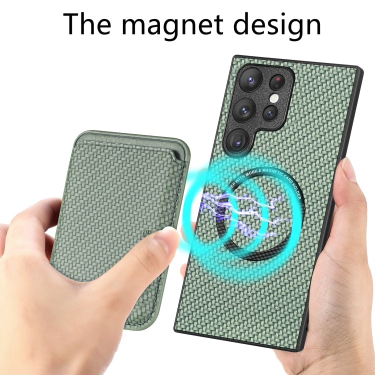 Para Samsung Galaxy S22 + 5G Tarjeta de cuero de fibra de carbono Magsafe Funda magnética para teléfono (Verde)