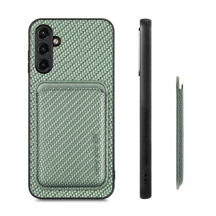 Para Samsung Galaxy A34 5G Tarjeta de cuero de fibra de carbono Magsafe Funda magnética para teléfono (Verde)
