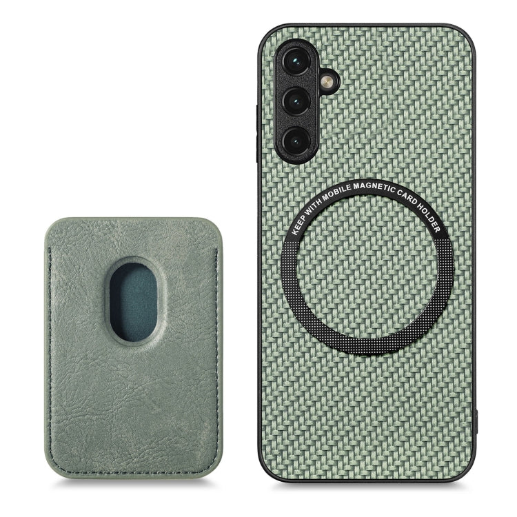Para Samsung Galaxy A34 5G Tarjeta de cuero de fibra de carbono Magsafe Funda magnética para teléfono (Verde)