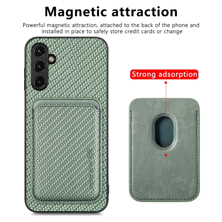 Para Samsung Galaxy A34 5G Tarjeta de cuero de fibra de carbono Magsafe Funda magnética para teléfono (Verde)
