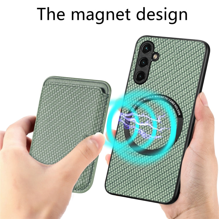 Para Samsung Galaxy A34 5G Tarjeta de cuero de fibra de carbono Magsafe Funda magnética para teléfono (Verde)