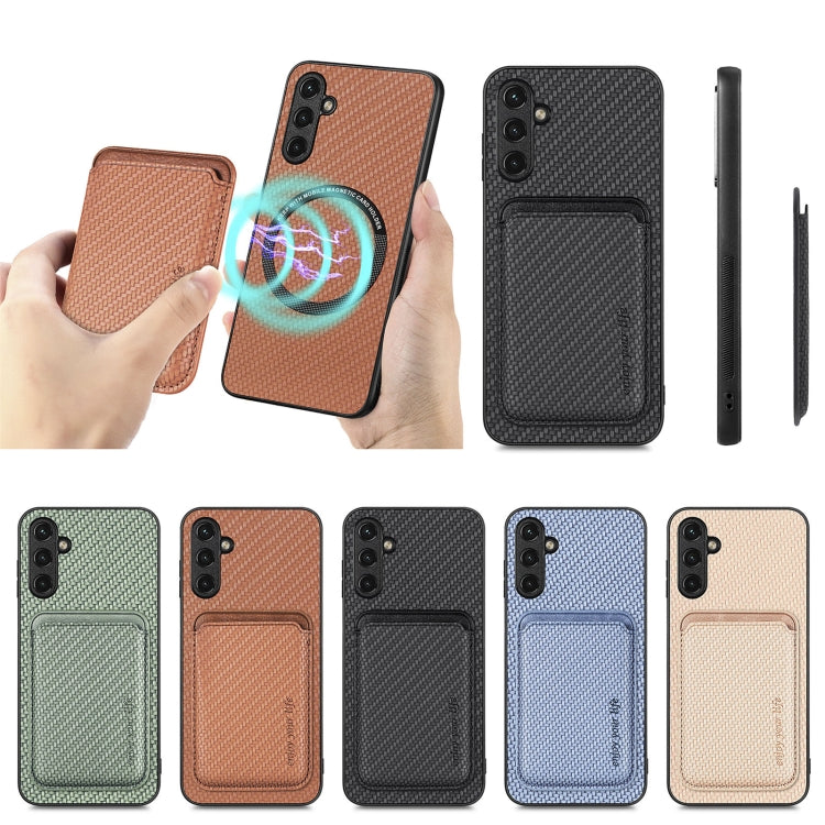 Para Samsung Galaxy A34 5G Tarjeta de cuero de fibra de carbono Magsafe Funda magnética para teléfono (Verde)