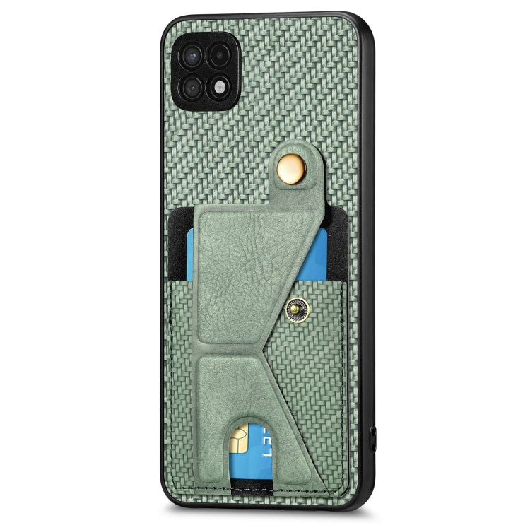Para Samsung Galaxy A22 5G Cartera de fibra de carbono Flip Card Funda para teléfono con soporte en forma de K (Verde)