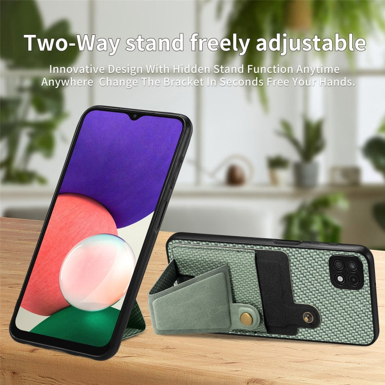Para Samsung Galaxy A22 5G Cartera de fibra de carbono Flip Card Funda para teléfono con soporte en forma de K (Verde)