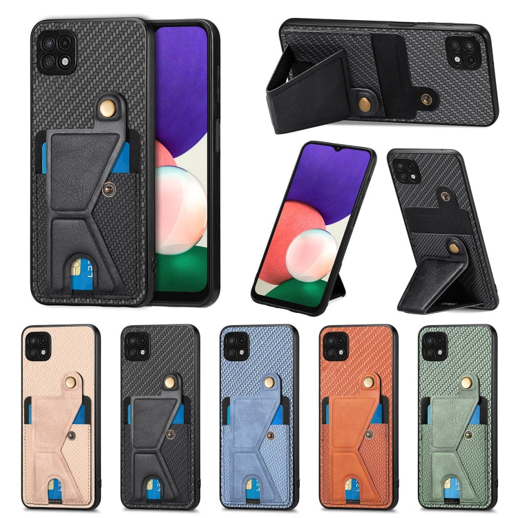 Para Samsung Galaxy A22 5G Cartera de fibra de carbono Flip Card Funda para teléfono con soporte en forma de K (Verde)