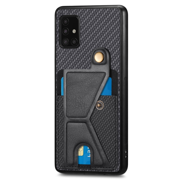 Para Samsung Galaxy A51 5G Cartera de fibra de carbono Flip Card Funda para teléfono con soporte en forma de K (Negro)