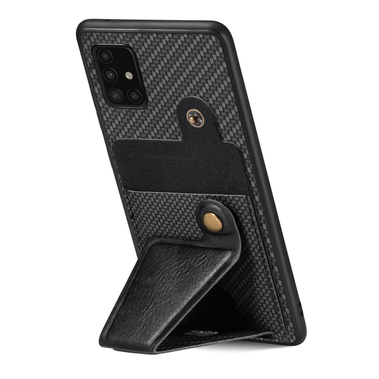 Para Samsung Galaxy A51 5G Cartera de fibra de carbono Flip Card Funda para teléfono con soporte en forma de K (Negro)