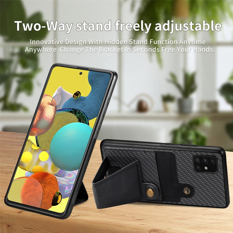 Para Samsung Galaxy A51 5G Cartera de fibra de carbono Flip Card Funda para teléfono con soporte en forma de K (Negro)