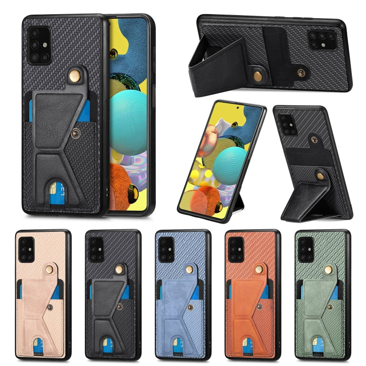 Para Samsung Galaxy A51 5G Cartera de fibra de carbono Flip Card Funda para teléfono con soporte en forma de K (Negro)