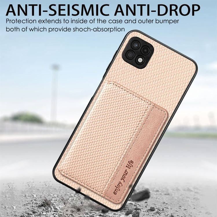 Para Samsung Galaxy A22 5G Fibra de Carbono Tarjeta Magnética Monedero Bolsa Teléfono (Verde)