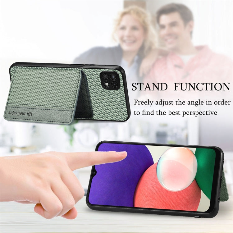 Para Samsung Galaxy A22 5G Fibra de Carbono Tarjeta Magnética Monedero Bolsa Teléfono (Verde)