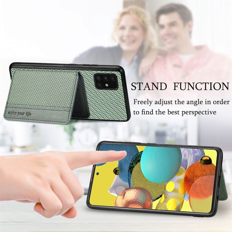 Para Samsung Galaxy A51 5G Fibra de Carbono Tarjeta Magnética Cartera Funda para Teléfono (Marrón)