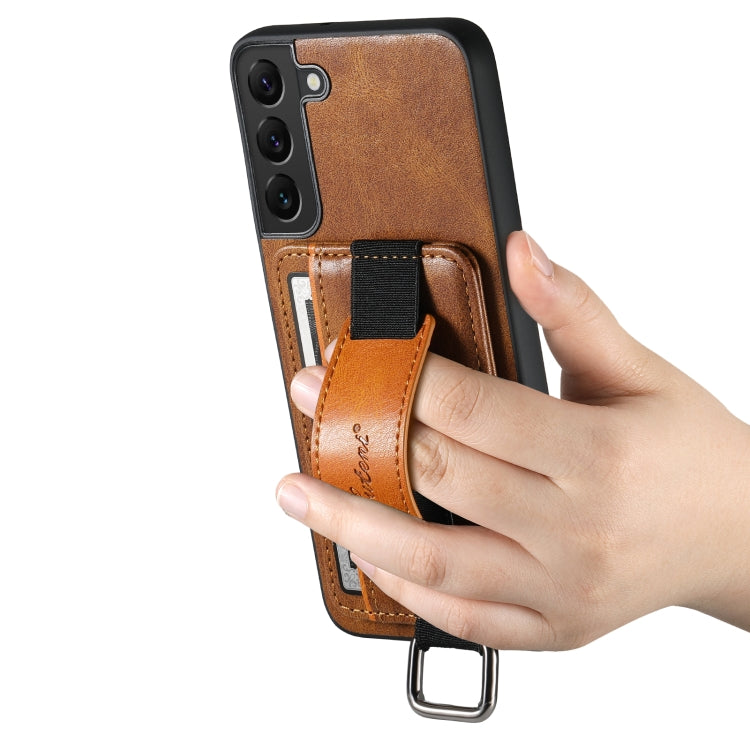 Para Samsung Galaxy S22 5G Suteni H13 Card Wallet Wrist Strap Holder PU Phone Case (Marrón)