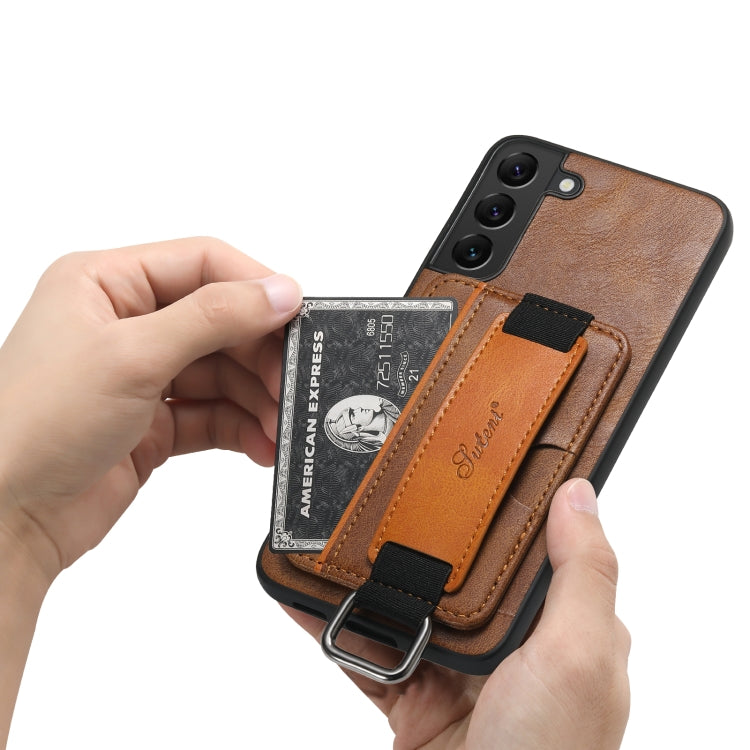 Para Samsung Galaxy S22 5G Suteni H13 Card Wallet Wrist Strap Holder PU Phone Case (Marrón)