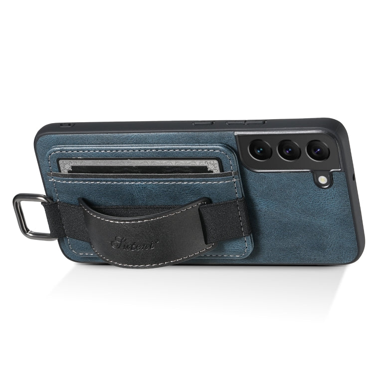 Para Samsung Galaxy S22 5G Suteni H13 Card Wallet Wrist Strap Holder PU Phone Case (Azul)