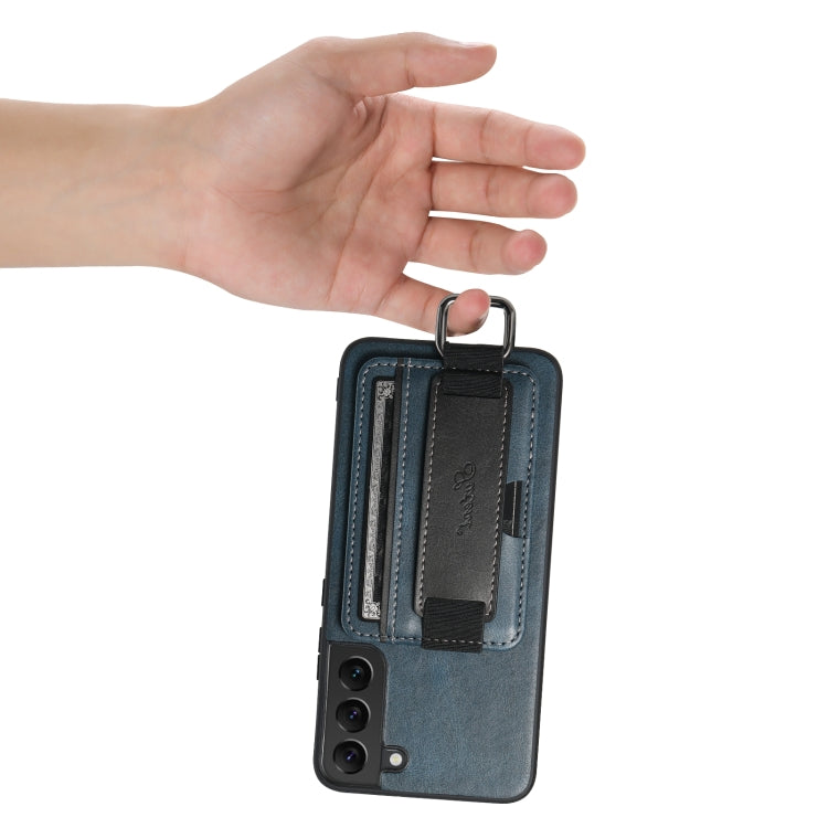 Para Samsung Galaxy S22 5G Suteni H13 Card Wallet Wrist Strap Holder PU Phone Case (Azul)