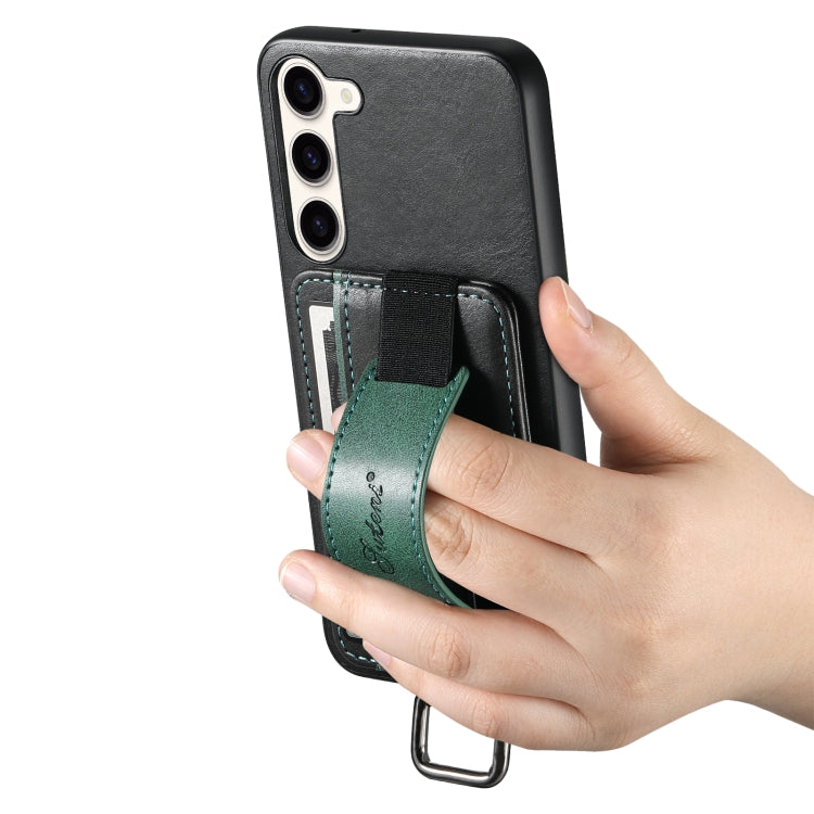 Para Samsung Galaxy S23 5G Suteni H13 Card Wallet Wrist Strap Holder PU Phone Case (Negro)