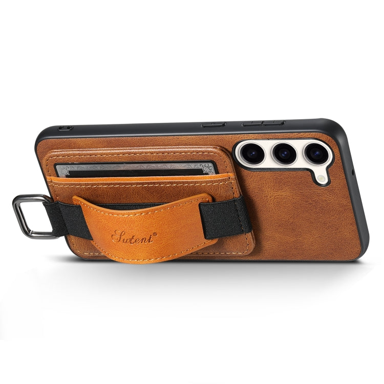 Para Samsung Galaxy S23 5G Suteni H13 Card Wallet Wrist Strap Holder PU Phone Case (marrón)