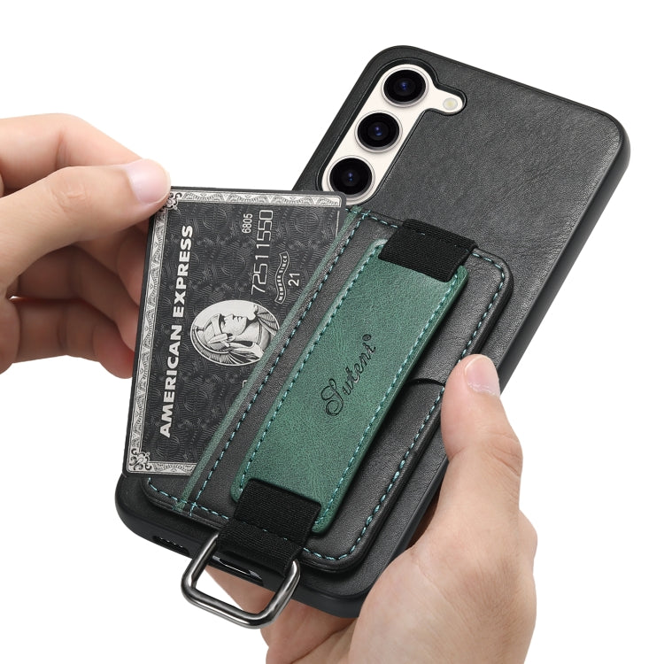 Para Samsung Galaxy S23+ 5G Suteni H13 Tarjeta Monedero Correa de muñeca Titular PU Caja del teléfono (Negro)