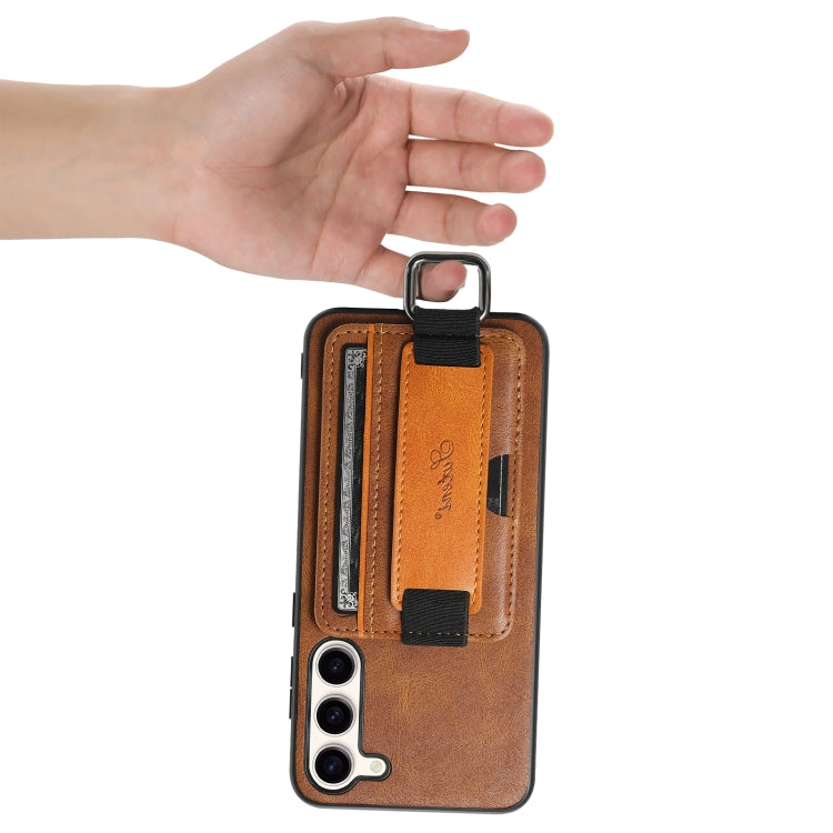 Para Samsung Galaxy S23+ 5G Suteni H13 Tarjeta Monedero Correa para la muñeca Titular PU Funda para teléfono (Marrón)