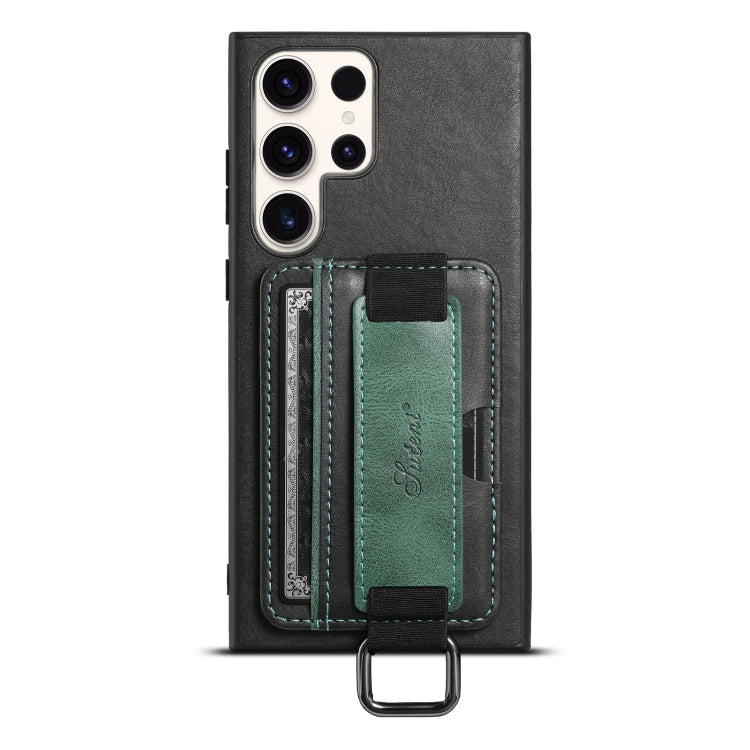Para Samsung Galaxy S23 Ultra 5G Suteni H13 Cartera con correa para la muñeca Funda para teléfono PU (Negro)