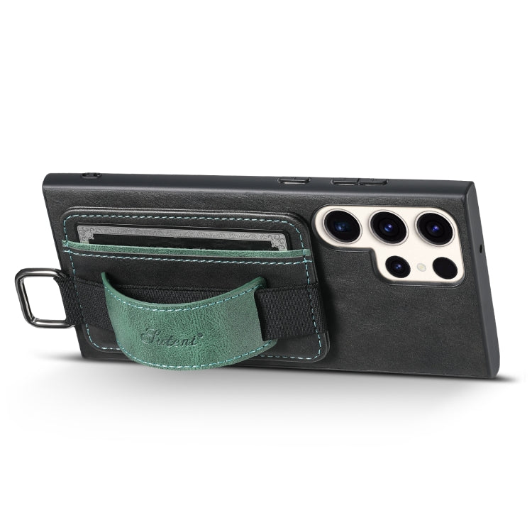 Para Samsung Galaxy S23 Ultra 5G Suteni H13 Cartera con correa para la muñeca Funda para teléfono PU (Negro)