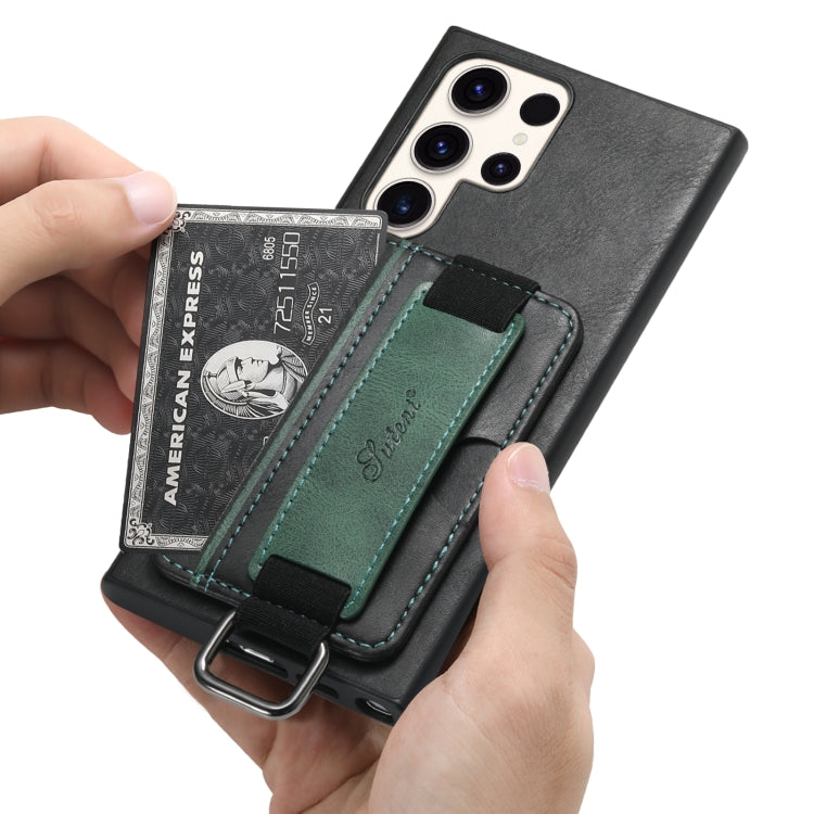 Para Samsung Galaxy S23 Ultra 5G Suteni H13 Cartera con correa para la muñeca Funda para teléfono PU (Negro)