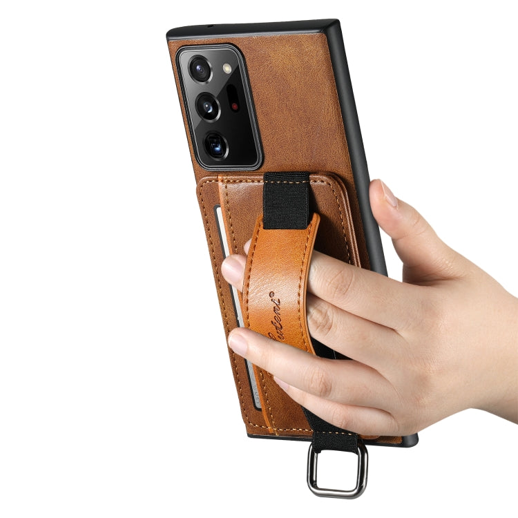 Para Samsung Galaxy Note20 Suteni H13 Card Wallet Wrist Strap Holder PU Phone Case (Marrón)