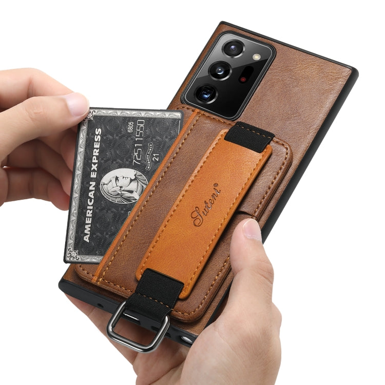 Para Samsung Galaxy Note20 Suteni H13 Card Wallet Wrist Strap Holder PU Phone Case (Marrón)