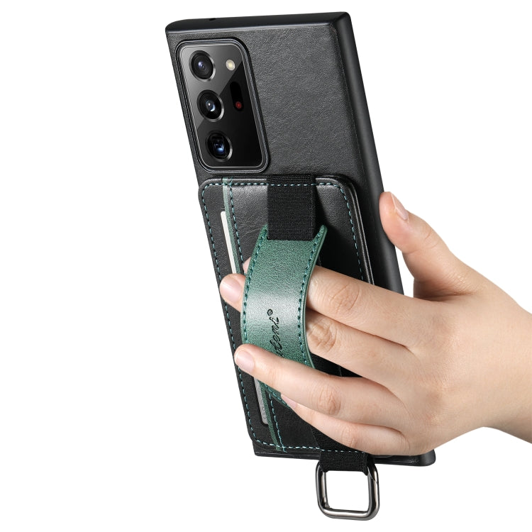 Para Samsung Galaxy Note20 Ultra Suteni H13 Card Wallet Wrist Strap Holder PU Phone Case (Negro)