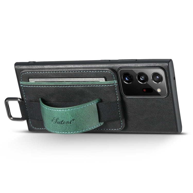 Para Samsung Galaxy Note20 Ultra Suteni H13 Card Wallet Wrist Strap Holder PU Phone Case (Negro)