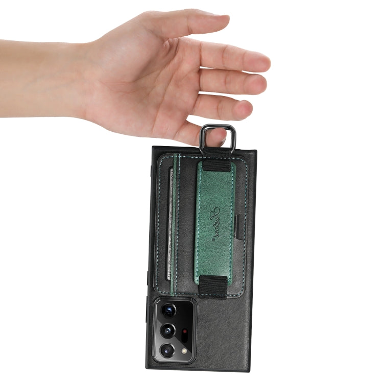 Para Samsung Galaxy Note20 Ultra Suteni H13 Card Wallet Wrist Strap Holder PU Phone Case (Negro)