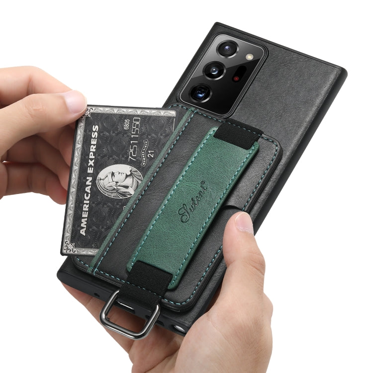 Para Samsung Galaxy Note20 Ultra Suteni H13 Card Wallet Wrist Strap Holder PU Phone Case (Negro)