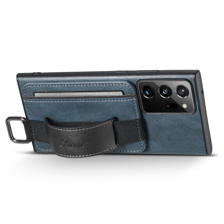 Para Samsung Galaxy Note20 Ultra Suteni H13 Card Wallet Wrist Strap Holder PU Phone Case (Azul)