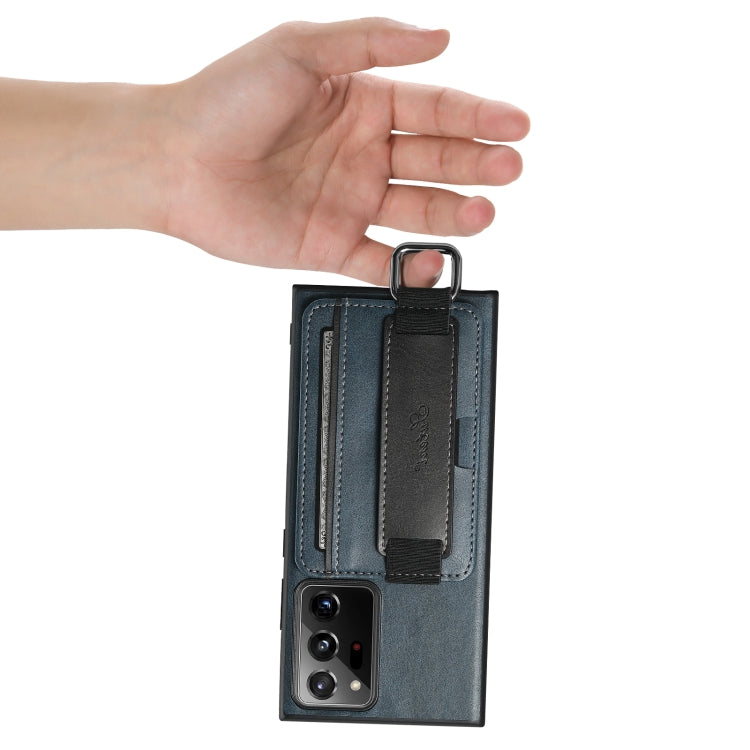 Para Samsung Galaxy Note20 Ultra Suteni H13 Card Wallet Wrist Strap Holder PU Phone Case (Azul)
