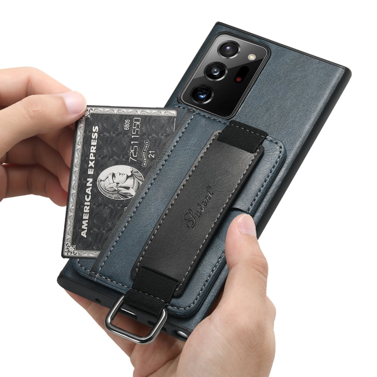 Para Samsung Galaxy Note20 Ultra Suteni H13 Card Wallet Wrist Strap Holder PU Phone Case (Azul)