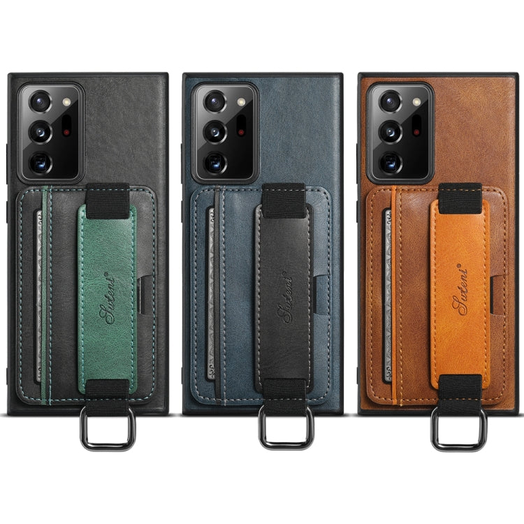 Para Samsung Galaxy Note20 Ultra Suteni H13 Card Wallet Wrist Strap Holder PU Phone Case (Azul)