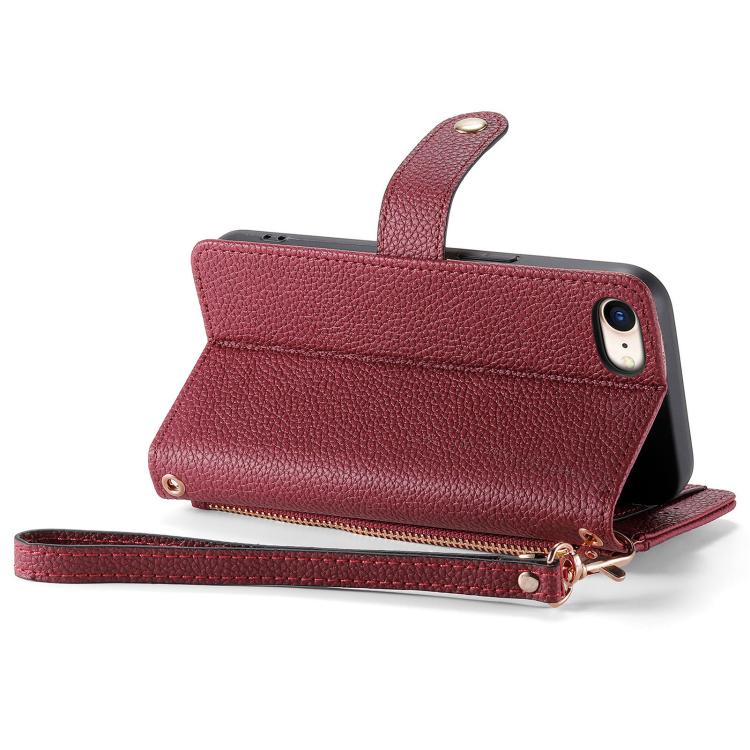 Funda de Cuero con Cordón y Cremallera Love para iPhone 16E (Roja)