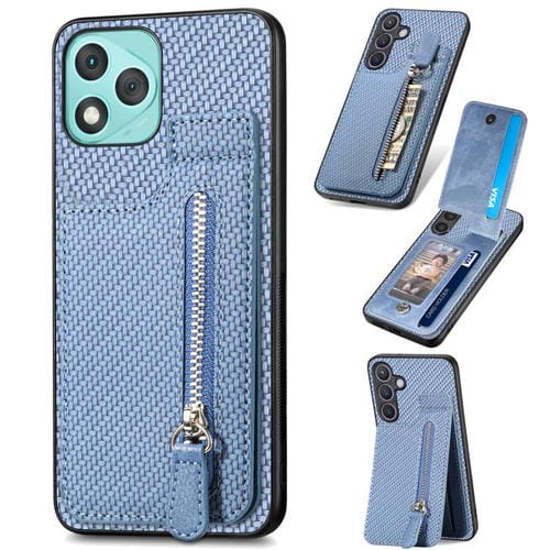 Funda de fibra de carbono con tapa vertical y cremallera para Honor 400 Lite (azul)