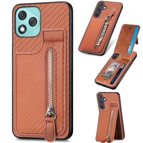 Funda de fibra de carbono con cierre vertical y tapa para Honor 400 Lite (marrón)
