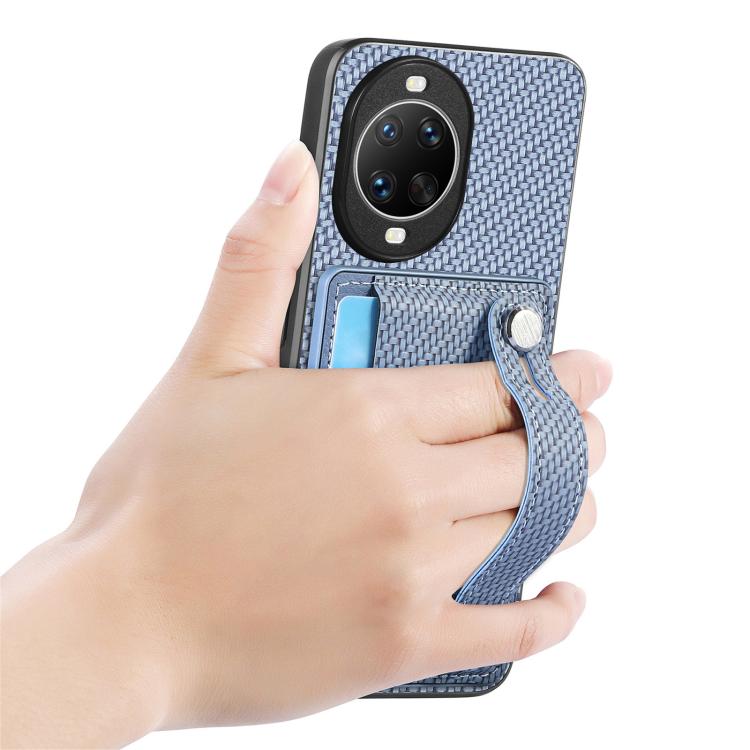 Funda trasera para Huawei nova 14 Pro con correa de muñeca, soporte para tarjetas, billetera y cuchillo (azul)