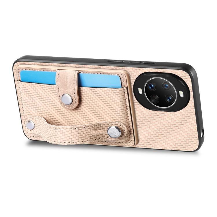 Funda trasera para Huawei nova 14 Ultra con correa de muñeca, soporte para tarjetas, billetera y cuchillo (caqui)