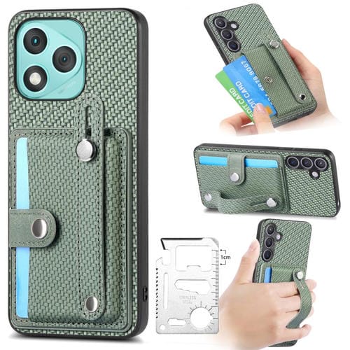 Funda para teléfono con correa de muñeca y soporte para tarjetas, billetera y cuchillo para Honor 400 Lite (verde)