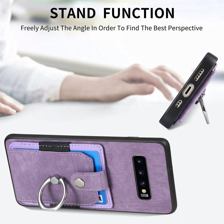 Funda tipo cartera con anillo y tarjetero para Samsung Galaxy S24 FE 5G, estilo retro (azul)