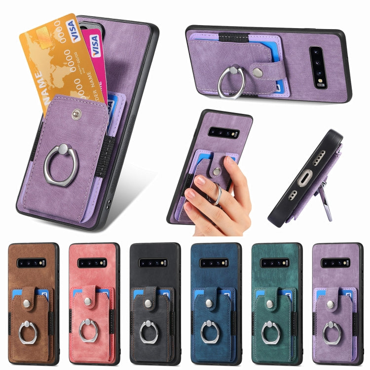 Funda tipo cartera con anillo y tarjetero para Samsung Galaxy S24 FE 5G, estilo retro (azul)