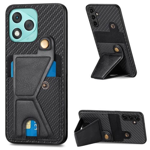 Funda tipo cartera de fibra de carbono con tarjetero y soporte en forma de K para Honor 400 Lite (negra)