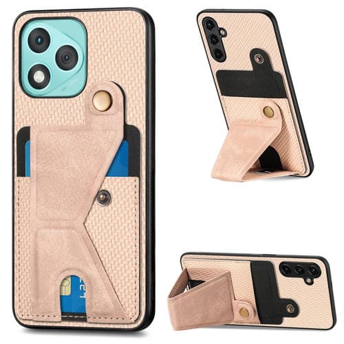 Funda para teléfono con tarjetero en forma de K de fibra de carbono para Honor 400 Lite (caqui)